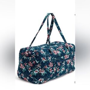 Vera Bradley Large Duffel Bag Performance Twill Quilted Cotton Rose Toile Blue